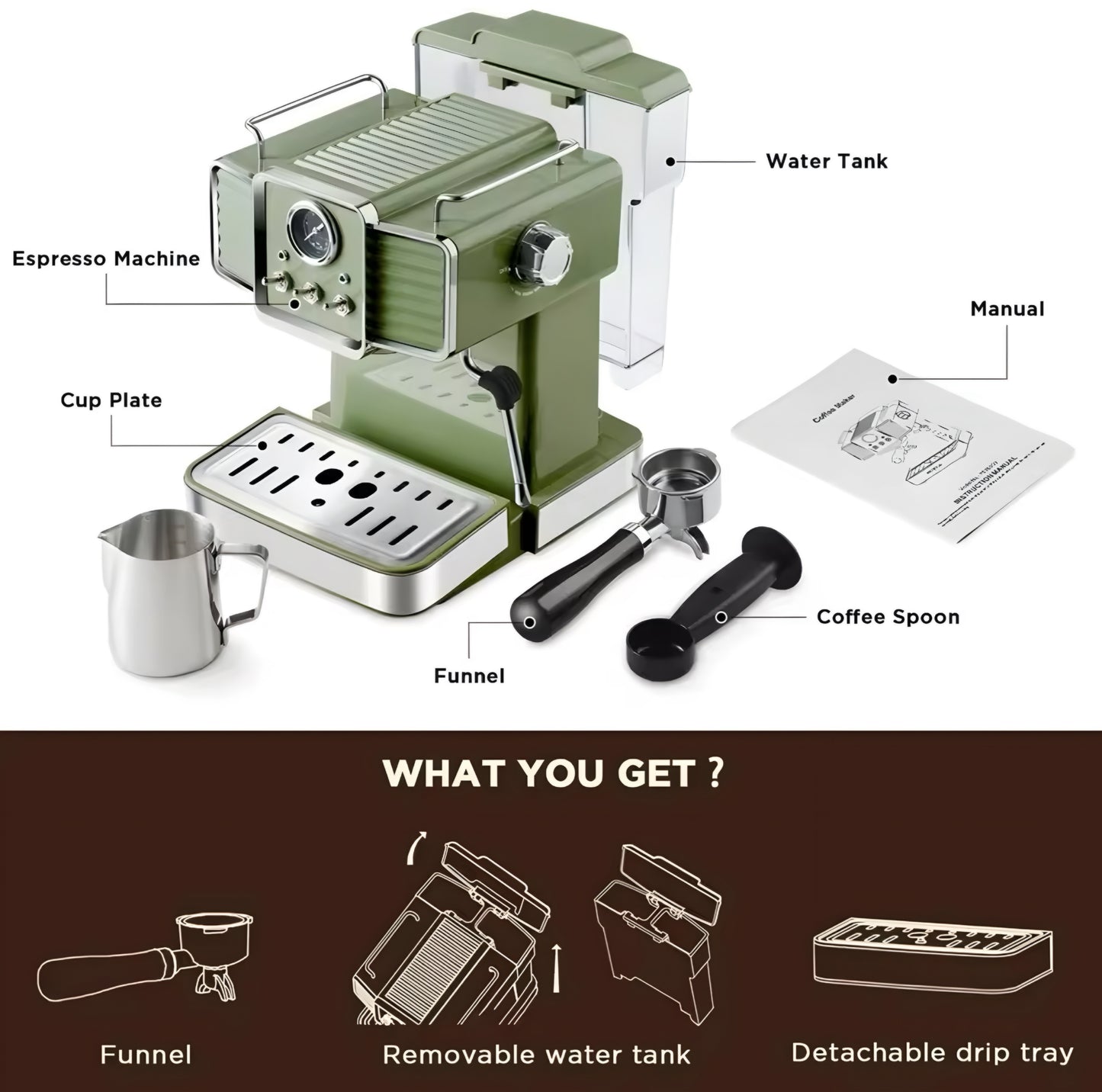 Italian Style Espresso Coffee Machine Milk Frother