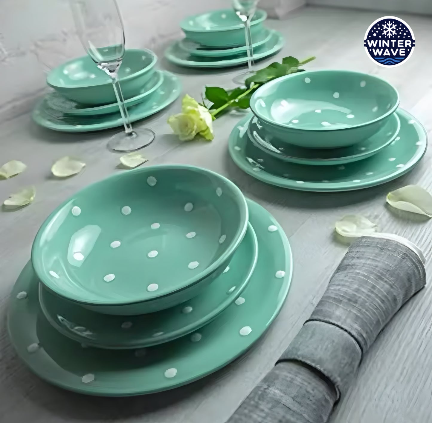Handmade Polka Dot Ceramic Plates 12 PCS