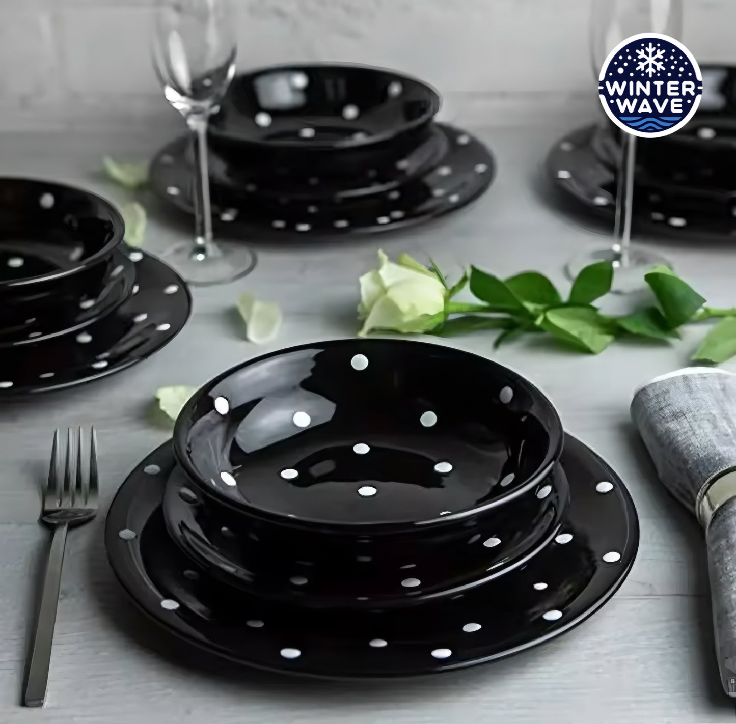 Handmade Polka Dot Ceramic Plates 12 PCS