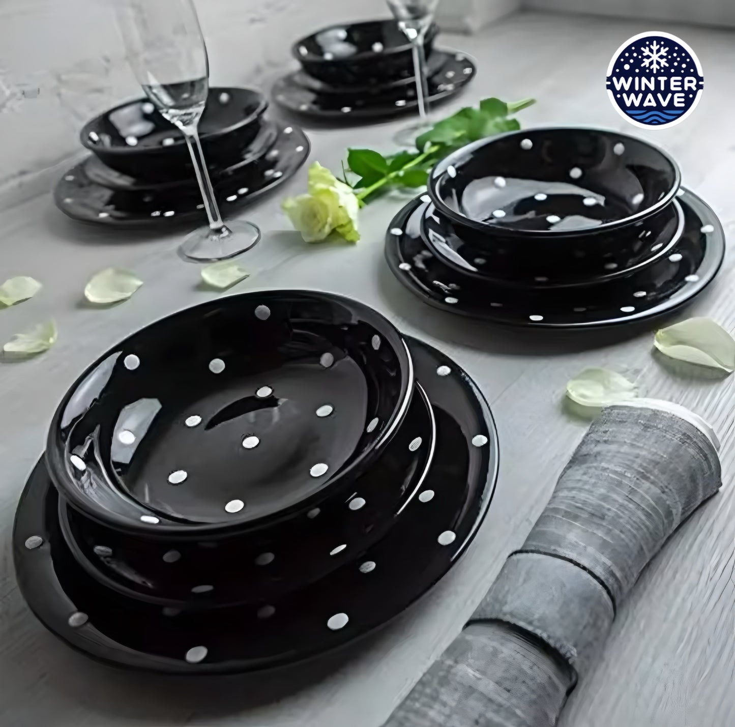 Handmade Polka Dot Ceramic Plates 12 PCS