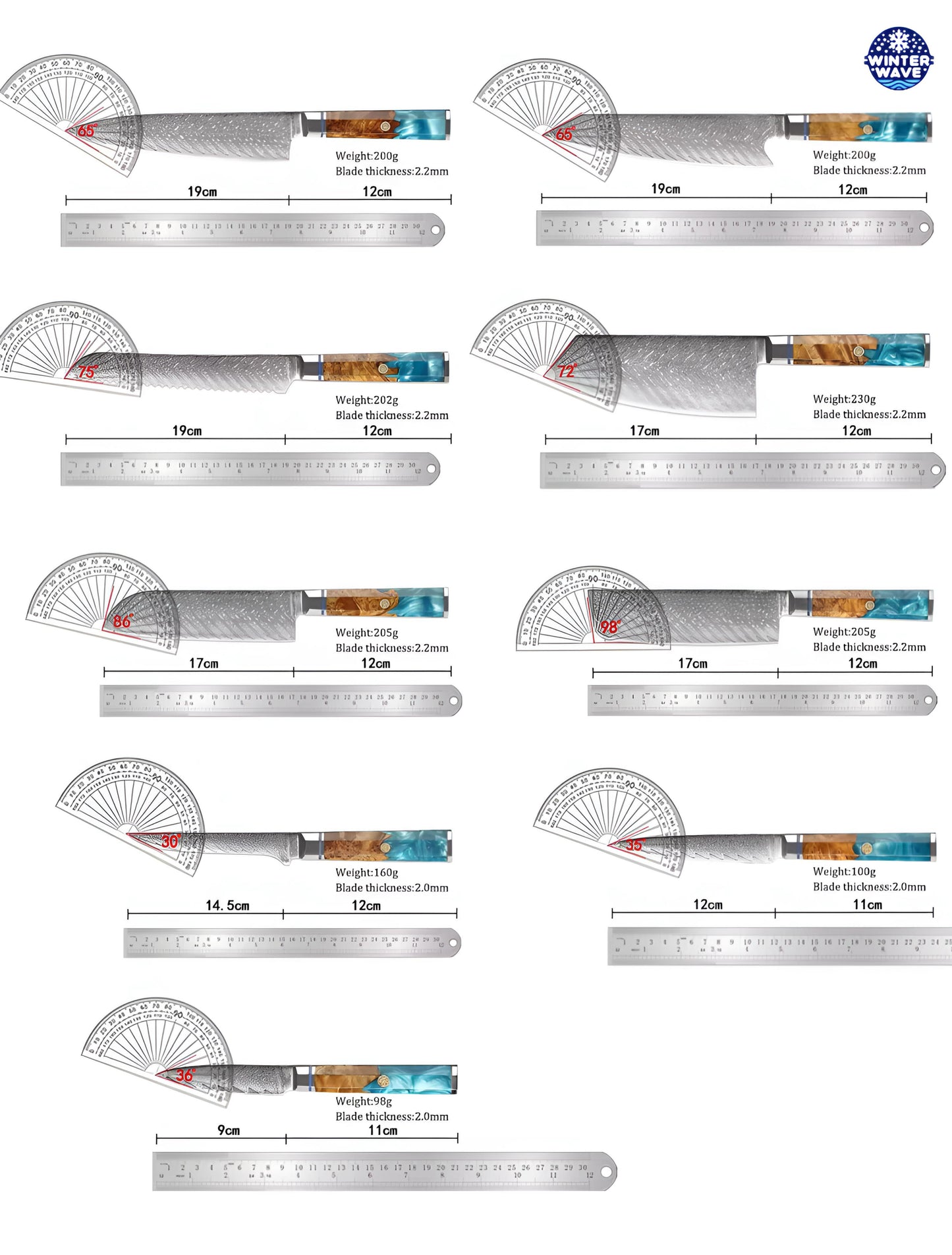 Damascus Knives 9 PCS