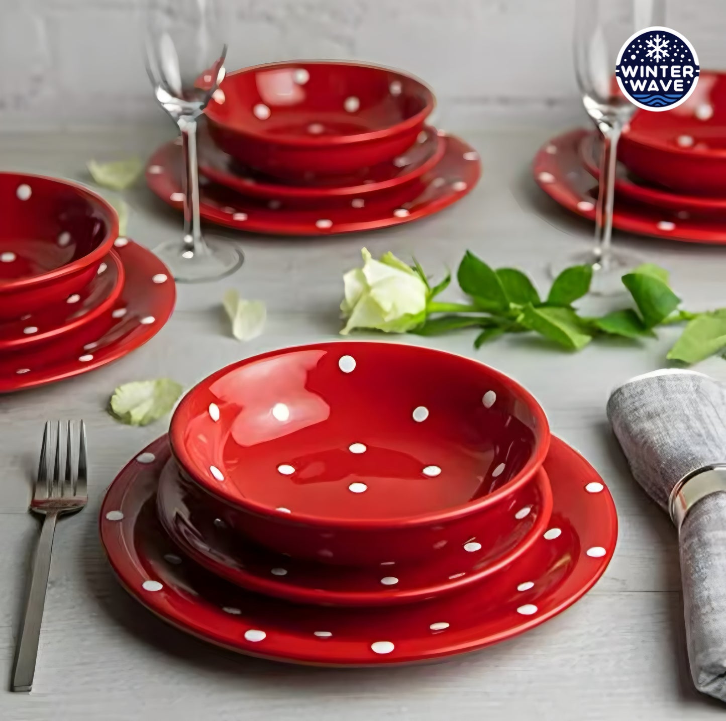 Handmade Polka Dot Ceramic Plates 12 PCS