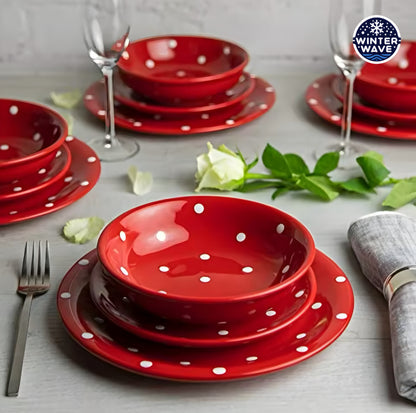 Handmade Polka Dot Ceramic Plates 12 PCS