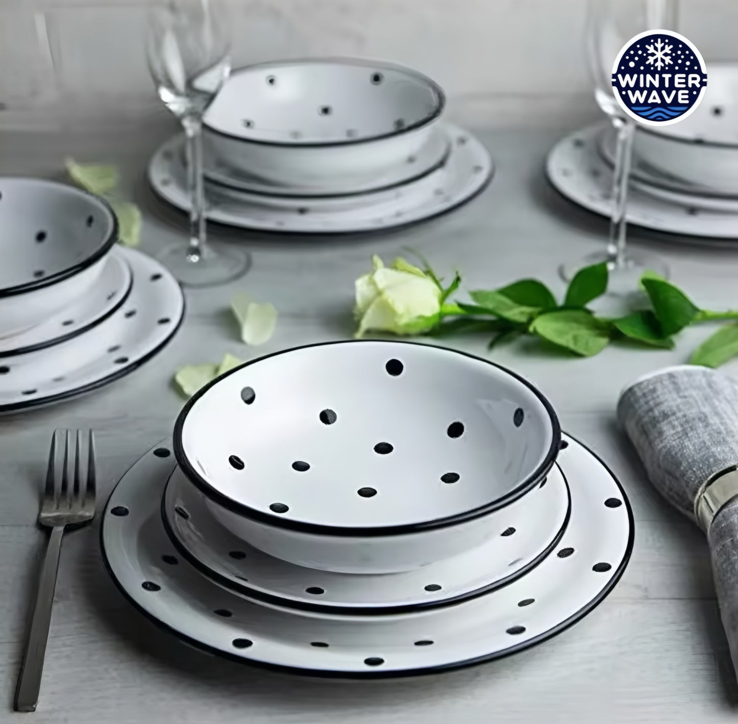 Handmade Polka Dot Ceramic Plates 12 PCS