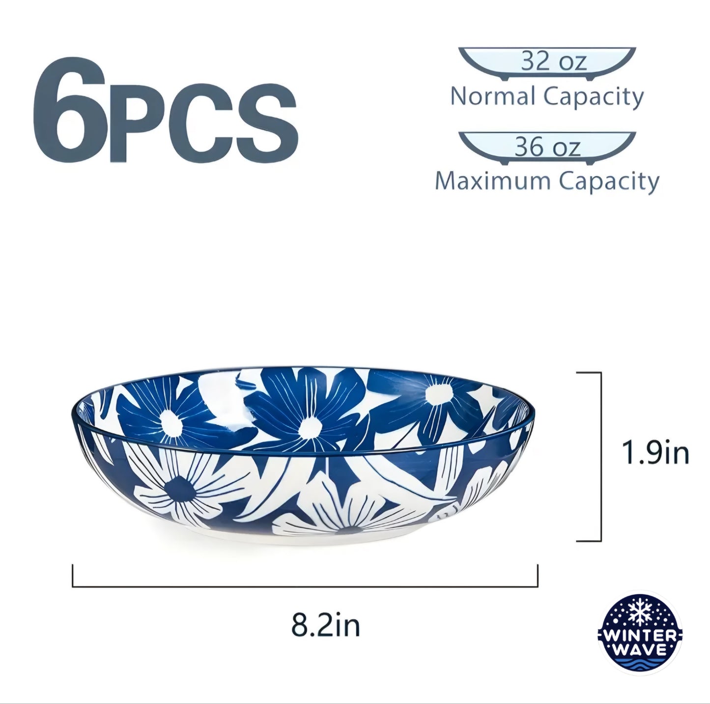 Blue Ceramic Bowls 6 PCS