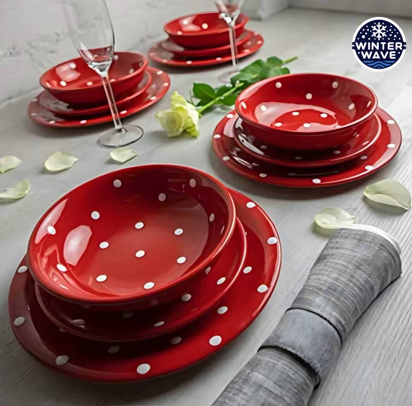 Handmade Polka Dot Ceramic Plates 12 PCS