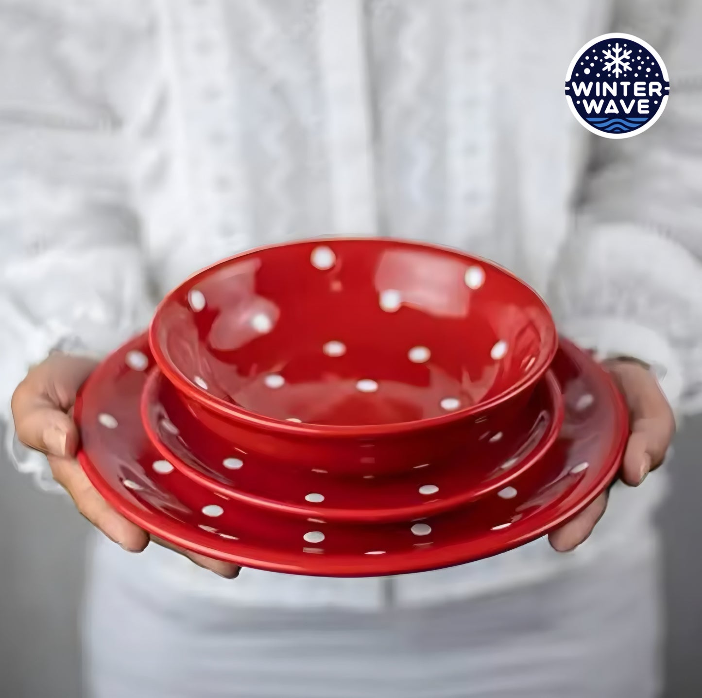 Handmade Polka Dot Ceramic Plates 12 PCS
