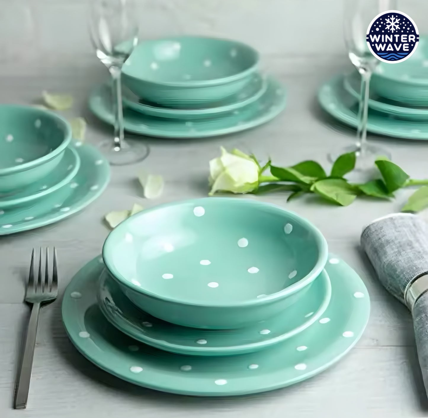 Handmade Polka Dot Ceramic Plates 12 PCS