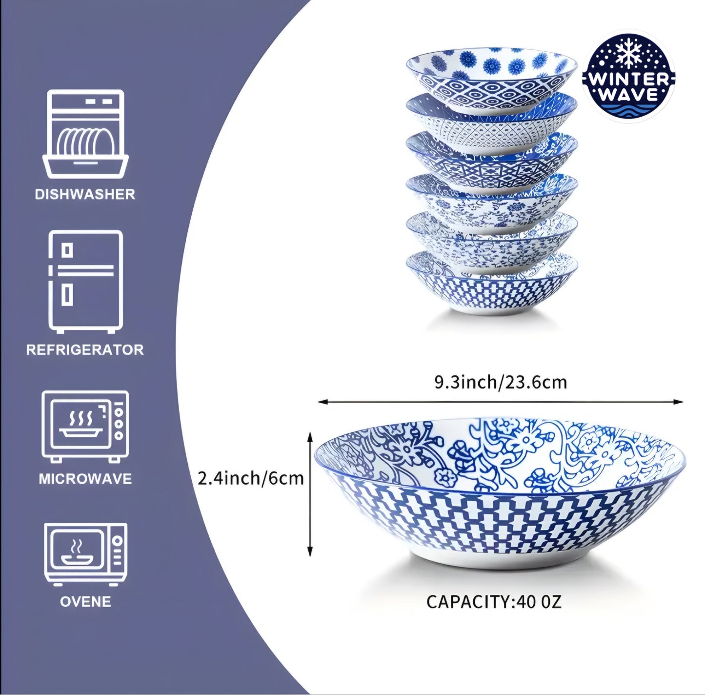Wide Ceramic Bowls 6 PCS