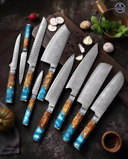 Damascus Knives 9 PCS